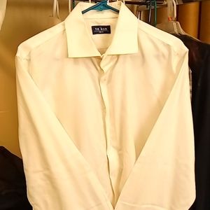 Tie Bar brand dress shirt in white color. Trim fit